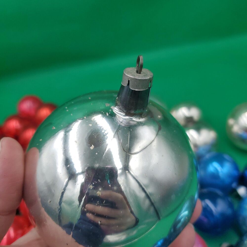 Lot of 59 Vintage Shiny Metallic Christmas Ornaments All Size/Color Made In USA - Picture 4 of 15
